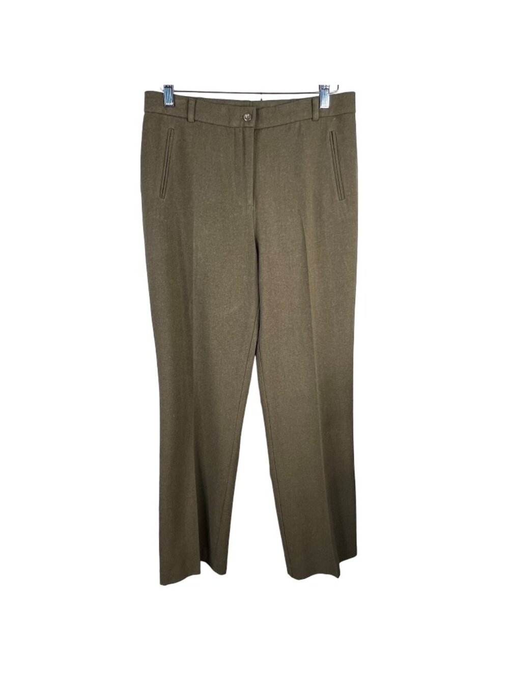 Lana Lee Trouser Pants Size 10 Flat Front Straight Wool Blend Khaki NEW Career